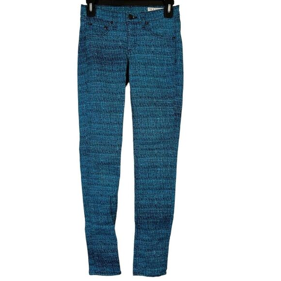 RAG & BONE Blue Black Print Skinny Leg Mid Rise Stretch Denim Jeans sz 24 x 29 - Picture 1 of 16